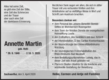 Traueranzeige von Annette Martin 