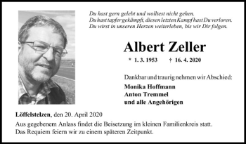 Traueranzeige von Albert Zeller von Fränkische Nachrichten