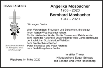 Traueranzeige von Bernhard Mosbacher von Fränkische Nachrichten