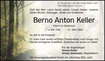 Traueranzeige von Berno Anton Keller von Schwetzinger Zeitung