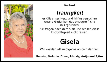 Traueranzeige von Gisela Redel von Fränkische Nachrichten