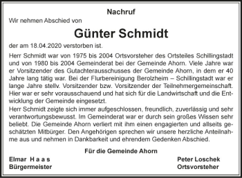 Traueranzeige von Günter Schmidt von Fränkische Nachrichten