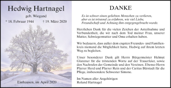 Traueranzeige von Hedwig Hartnagel von Bergsträßer Anzeiger