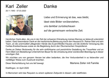 Traueranzeige von Karl Zeller von Fränkische Nachrichten