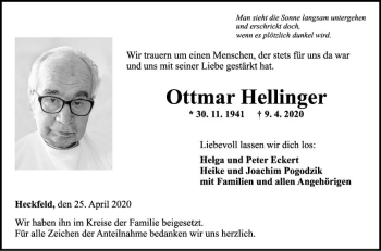 Traueranzeige von Otmar Hellinger von Fränkische Nachrichten