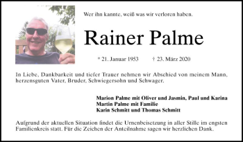 Traueranzeige von Rainer Palme von Schwetzinger Zeitung