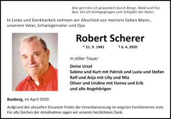 Traueranzeige von Robert Scherer von Fränkische Nachrichten