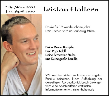 Traueranzeige von Tristan Haltern von Mannheimer Morgen