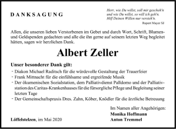 Traueranzeige von Albert Zeller von Fränkische Nachrichten