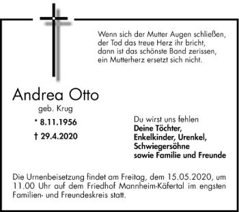 Traueranzeige von Andrea Otto von Mannheimer Morgen