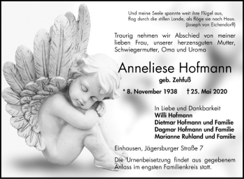 Traueranzeige von Anneliese Hofmann von Bergsträßer Anzeiger