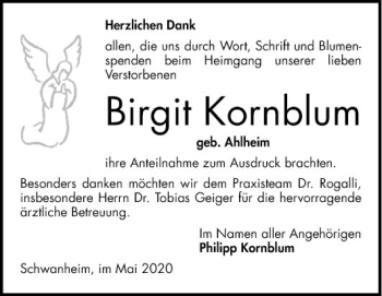 Traueranzeige von Birgit Kornblum von Bergsträßer Anzeiger