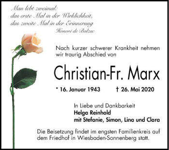 Traueranzeige von Christian-Fr. Marx von Mannheimer Morgen