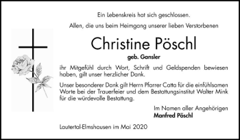 Traueranzeige von Christine Pöschl von Bergsträßer Anzeiger