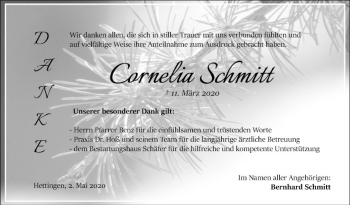 Traueranzeige von Cornelia Schmitt von Fränkische Nachrichten