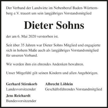 Traueranzeige von Dieter Sohns von Fränkische Nachrichten