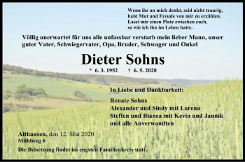 Traueranzeige von Dieter Sohns von Fränkische Nachrichten