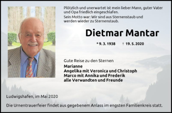 Traueranzeige von Dietmar Mantar von Mannheimer Morgen