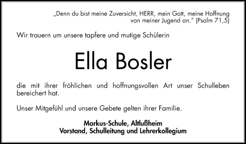  Traueranzeige für Ella Marie Bosler vom 27.05.2020 aus Bergsträßer Anzeiger