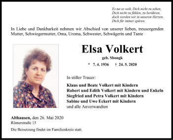 Traueranzeige von Elsa Volkert von Fränkische Nachrichten