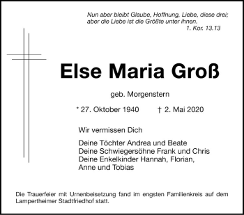 Traueranzeige von Else Maria Groß von Südhessen Morgen