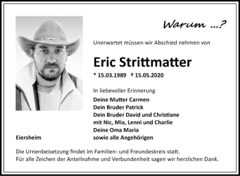 Traueranzeige von Eric Strittmatter von Fränkische Nachrichten