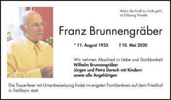 Traueranzeige von Franz Brunnengröber von Bergsträßer Anzeiger