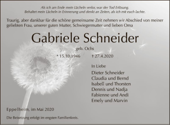 Traueranzeige von Gabriele Schneider von Schwetzinger Zeitung