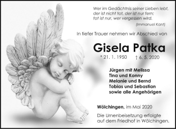 Traueranzeige von Gisela Patka von Fränkische Nachrichten