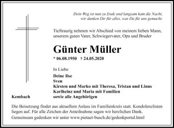 Traueranzeige von Günter Müller von Fränkische Nachrichten