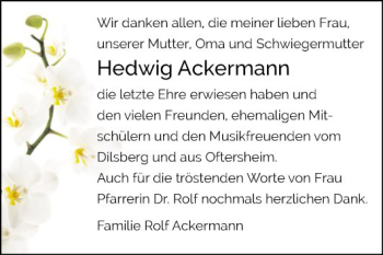 Traueranzeige von Hedwig Ackermann von Schwetzinger Zeitung
