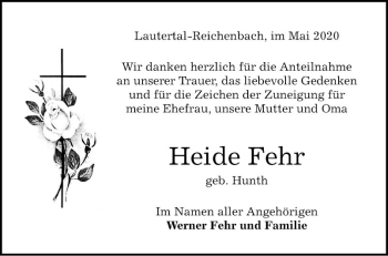 Traueranzeige von Heide Fehr von Bergsträßer Anzeiger