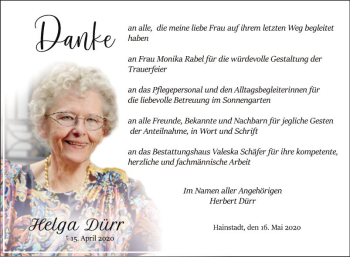 Traueranzeige von Helga Dürr von Fränkische Nachrichten