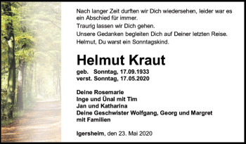 Traueranzeige von Helmut Kraut von Fränkische Nachrichten