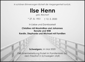 Traueranzeige von Ilse Henn von Fränkische Nachrichten