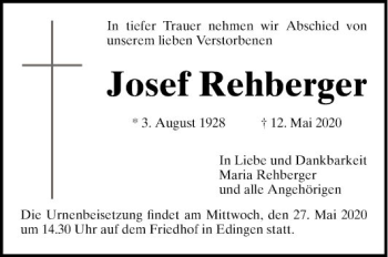 Traueranzeige von Josef Rehberger von Mannheimer Morgen