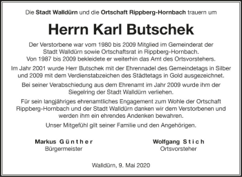 Traueranzeige von Karl Butschek von Fränkische Nachrichten