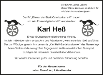 Traueranzeige von Karl Heß von Fränkische Nachrichten