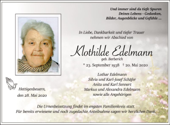 Traueranzeige von Klothilde Edelmann von Fränkische Nachrichten