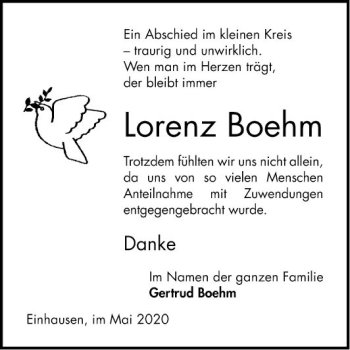 Traueranzeige von Lorenz Boehm von Bergsträßer Anzeiger