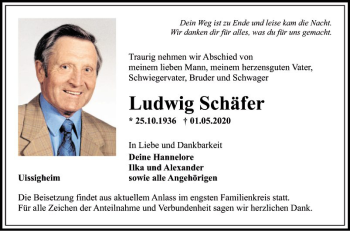 Traueranzeige von Ludwig Schäfer von Fränkische Nachrichten