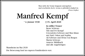 Traueranzeige von Manfred Kempf von Mannheimer Morgen