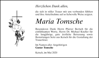 Traueranzeige von Maria Tomsche von Schwetzinger Zeitung