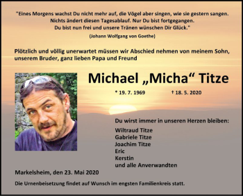 Traueranzeige von Michael Titze von Fränkische Nachrichten