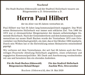 Traueranzeige von Paul Hilbert von Fränkische Nachrichten