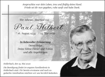 Traueranzeige von Paul Hilbert von Fränkische Nachrichten