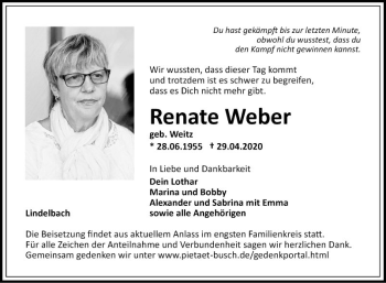 Traueranzeige von Renate Weber von Fränkische Nachrichten