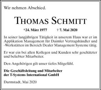 Traueranzeige von Thomas Schmitt von Mannheimer Morgen