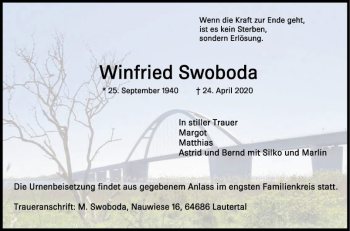 Traueranzeige von Winfried Swoboda von Bergsträßer Anzeiger