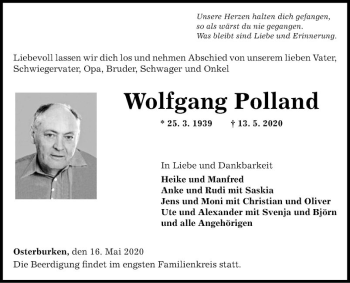 Traueranzeige von Wolfgang Polland von Fränkische Nachrichten